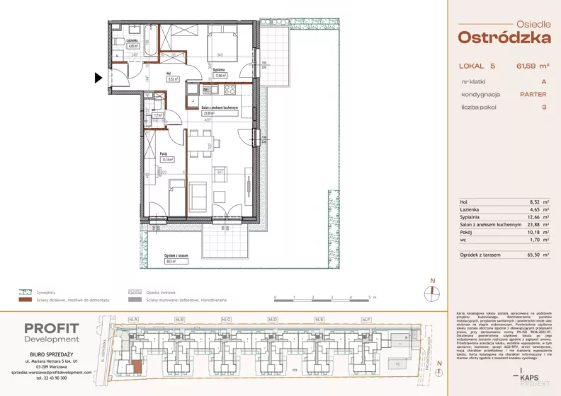 3 pokoje, mieszkanie 61,59 m², parter, oferta nr OST1/A/1/5, Ostródzka, Warszawa, Białołęka, Białołęka, ul. Ostródzka 110