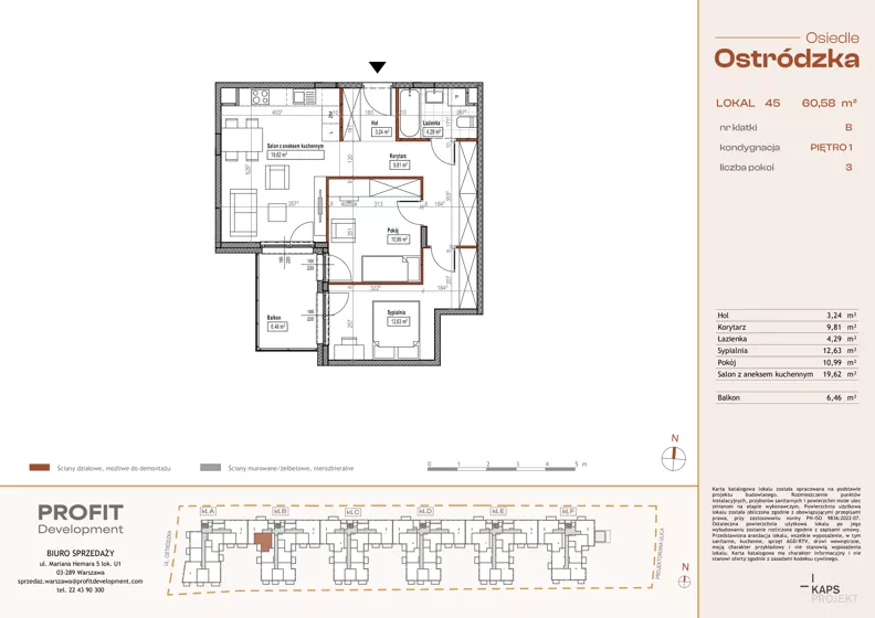 3 pokoje, mieszkanie 60,58 m², piętro 1, oferta nr OST1/B/2/45, Ostródzka, Warszawa, Białołęka, Białołęka, ul. Ostródzka 110