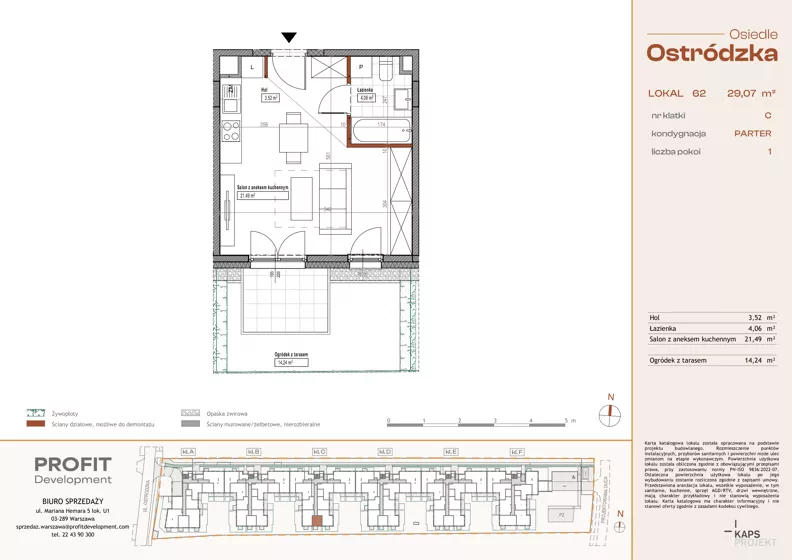 1 pokój, mieszkanie 29,07 m², parter, oferta nr OST1/C/1/62, Ostródzka, Warszawa, Białołęka, Białołęka, ul. Ostródzka 110