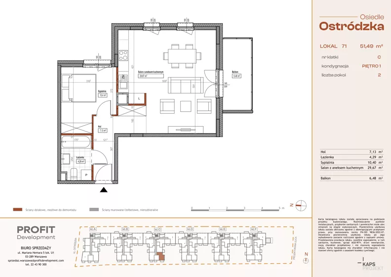 2 pokoje, mieszkanie 51,49 m², piętro 1, oferta nr OST1/C/2/71, Ostródzka, Warszawa, Białołęka, Białołęka, ul. Ostródzka 110