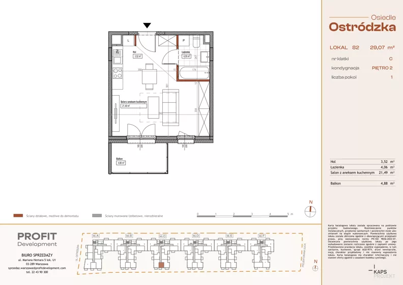 1 pokój, mieszkanie 29,07 m², piętro 2, oferta nr OST1/C/3/82, Ostródzka, Warszawa, Białołęka, Białołęka, ul. Ostródzka 110