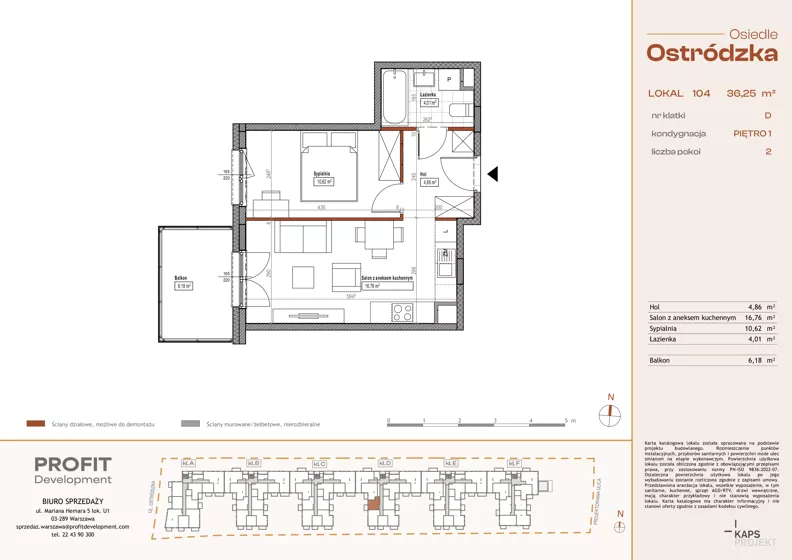 2 pokoje, mieszkanie 36,25 m², piętro 1, oferta nr OST1/D/2/104, Ostródzka, Warszawa, Białołęka, Białołęka, ul. Ostródzka 110