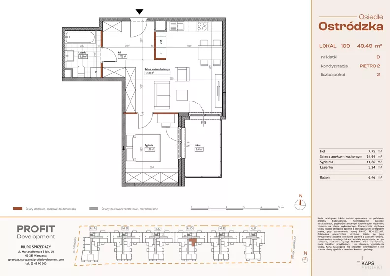 2 pokoje, mieszkanie 49,49 m², piętro 2, oferta nr OST1/D/3/109, Ostródzka, Warszawa, Białołęka, Białołęka, ul. Ostródzka 110