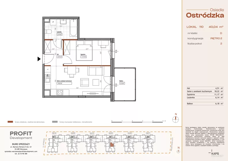 2 pokoje, mieszkanie 40,04 m², piętro 2, oferta nr OST1/D/3/110, Ostródzka, Warszawa, Białołęka, Białołęka, ul. Ostródzka 110