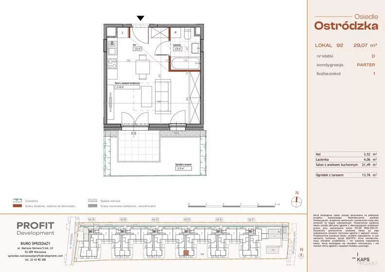 1 pokój, mieszkanie 29,07 m², parter, oferta nr OST1/D/1/92, Ostródzka, Warszawa, Białołęka, Białołęka, ul. Ostródzka 110