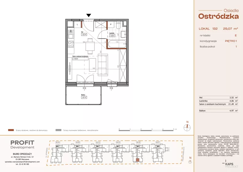 1 pokój, mieszkanie 29,07 m², piętro 1, oferta nr OST1/E/2/132, Ostródzka, Warszawa, Białołęka, Białołęka, ul. Ostródzka 110