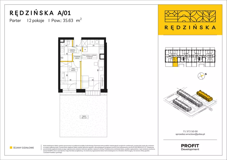 2 pokoje, mieszkanie 35,63 m², parter, oferta nr RD4A/A/01, Rędzińska 4, Wrocław, Maślice, ul. Rędzińska