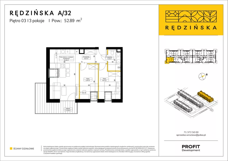 3 pokoje, mieszkanie 52,89 m², piętro 3, oferta nr RD4A/A/32, Rędzińska 4, Wrocław, Maślice, ul. Rędzińska