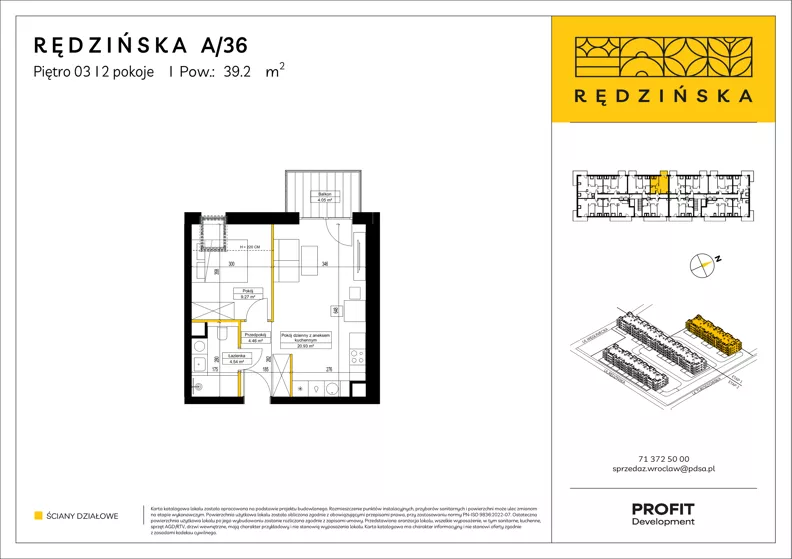 2 pokoje, mieszkanie 39,20 m², piętro 3, oferta nr RD4A/A/36, Rędzińska 4, Wrocław, Maślice, ul. Rędzińska
