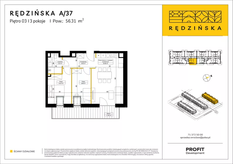 3 pokoje, mieszkanie 56,31 m², piętro 3, oferta nr RD4A/A/37, Rędzińska 4, Wrocław, Maślice, ul. Rędzińska