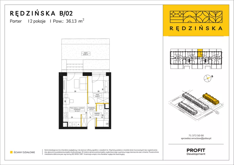 2 pokoje, mieszkanie 36,13 m², parter, oferta nr RD4A/B/02, Rędzińska 4, Wrocław, Maślice, ul. Rędzińska