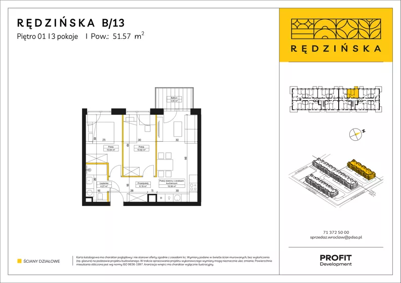 3 pokoje, mieszkanie 51,57 m², piętro 1, oferta nr RD4A/B/13, Rędzińska 4, Wrocław, Maślice, ul. Rędzińska