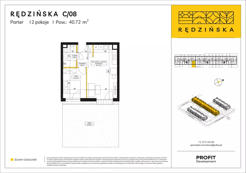 2 pokoje, mieszkanie 40,72 m², parter, oferta nr RD4B/C/08, Rędzińska 4, Wrocław, Maślice, ul. Rędzińska