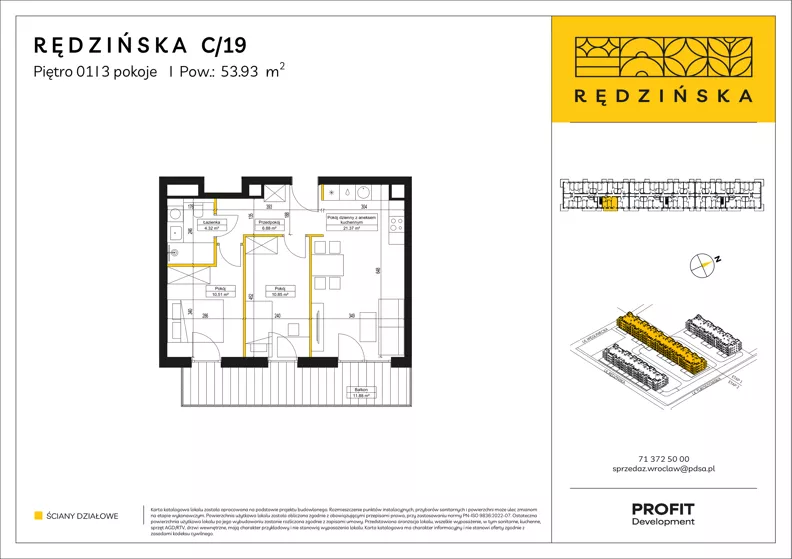 3 pokoje, mieszkanie 53,93 m², piętro 1, oferta nr RD4B/C/19, Rędzińska 4, Wrocław, Maślice, ul. Rędzińska