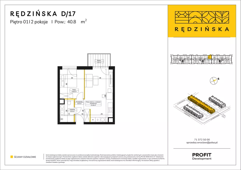 2 pokoje, mieszkanie 40,80 m², piętro 1, oferta nr RD4B/D/17, Rędzińska 4, Wrocław, Maślice, ul. Rędzińska