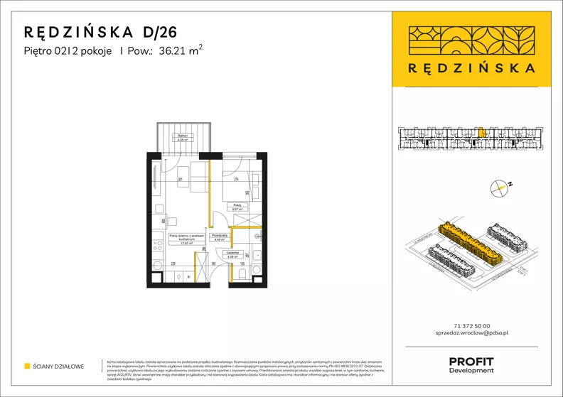 2 pokoje, mieszkanie 36,21 m², piętro 2, oferta nr RD4B/D/26, Rędzińska 4, Wrocław, Maślice, ul. Rędzińska