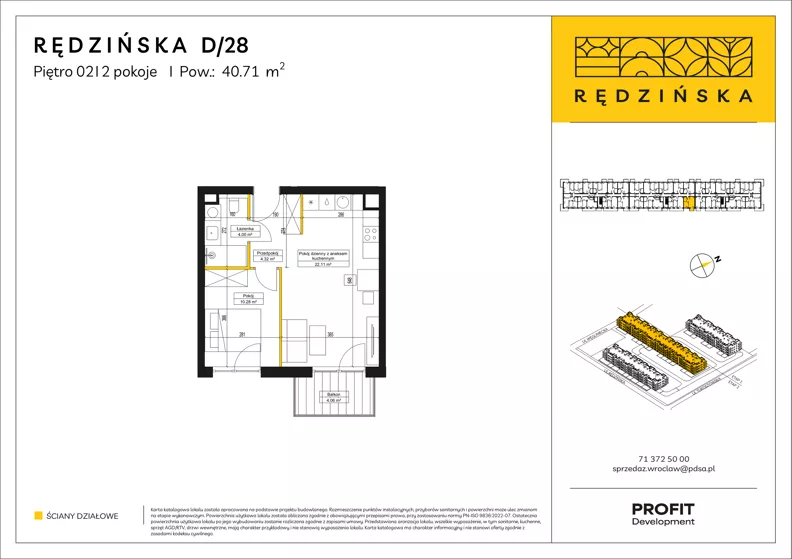 2 pokoje, mieszkanie 40,71 m², piętro 2, oferta nr RD4B/D/28, Rędzińska 4, Wrocław, Maślice, ul. Rędzińska