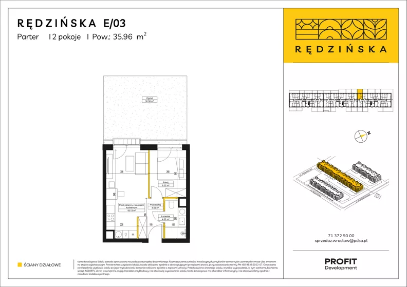 2 pokoje, mieszkanie 35,96 m², parter, oferta nr RD4B/E/03, Rędzińska 4, Wrocław, Maślice, ul. Rędzińska
