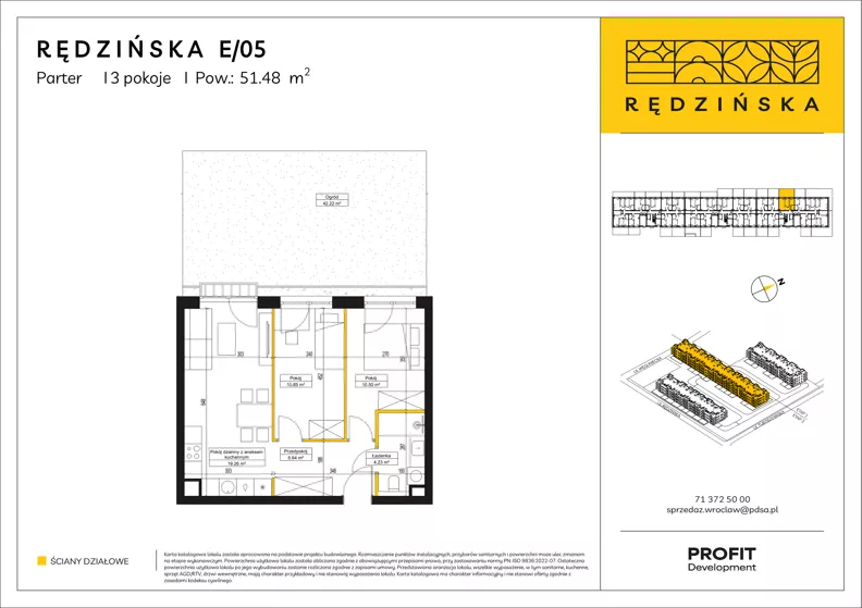 3 pokoje, mieszkanie 51,48 m², parter, oferta nr RD4B/E/05, Rędzińska 4, Wrocław, Maślice, ul. Rędzińska