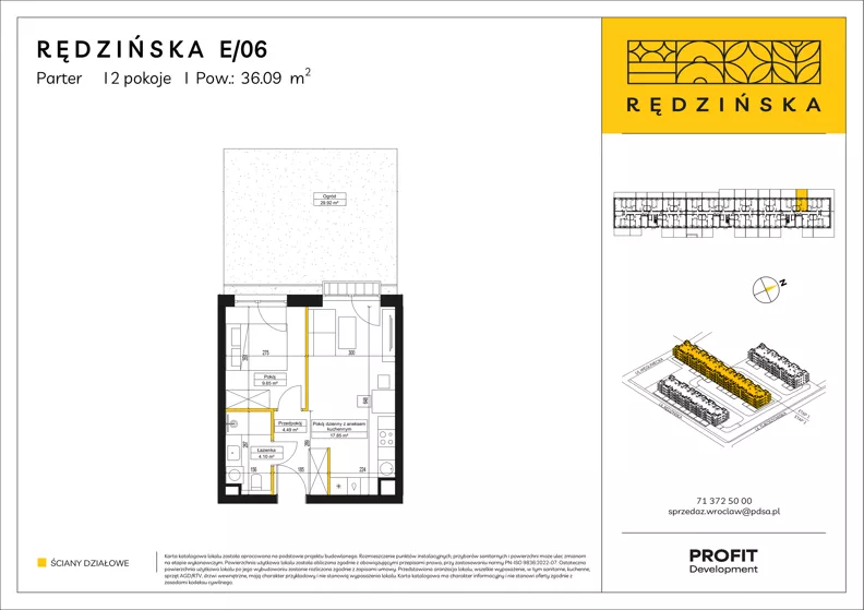 2 pokoje, mieszkanie 36,09 m², parter, oferta nr RD4B/E/06, Rędzińska 4, Wrocław, Maślice, ul. Rędzińska