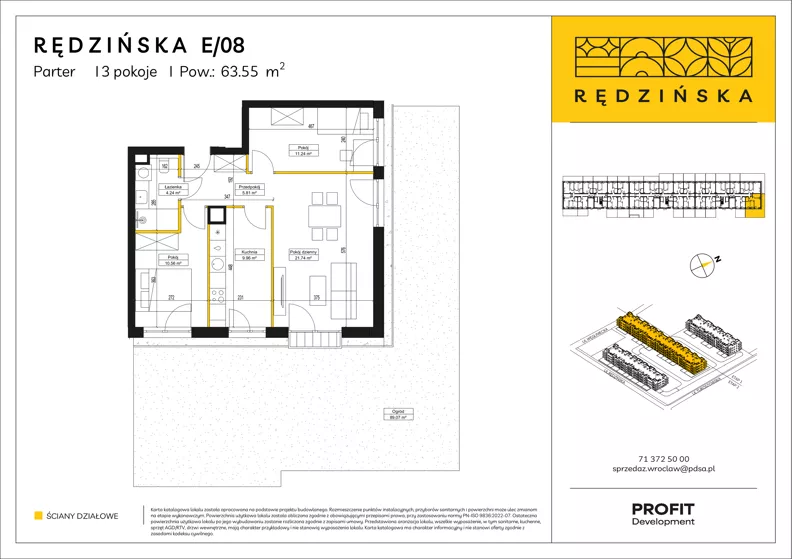 3 pokoje, mieszkanie 63,55 m², parter, oferta nr RD4B/E/08, Rędzińska 4, Wrocław, Maślice, ul. Rędzińska