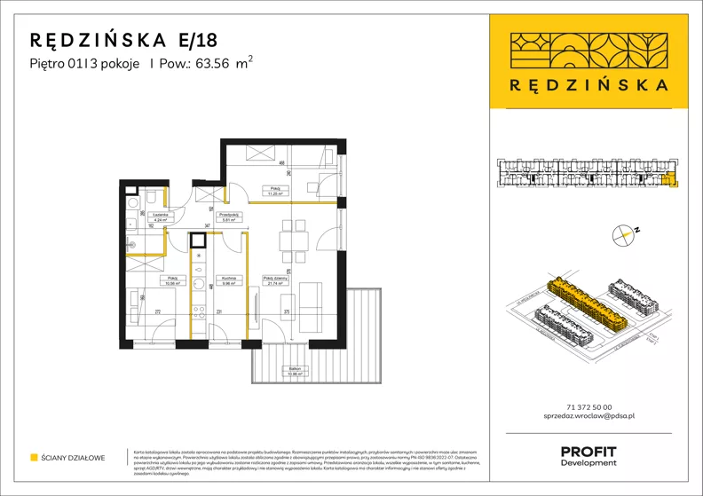3 pokoje, mieszkanie 63,56 m², piętro 1, oferta nr RD4B/E/18, Rędzińska 4, Wrocław, Maślice, ul. Rędzińska