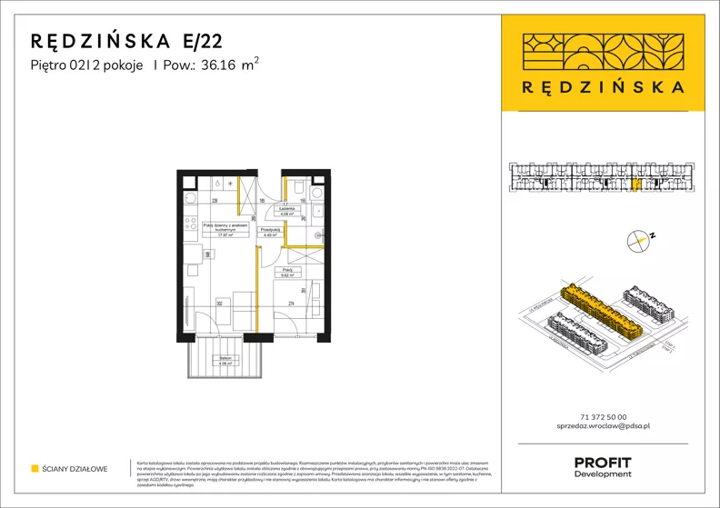 2 pokoje, mieszkanie 36,16 m², piętro 2, oferta nr RD4B/E/22, Rędzińska 4, Wrocław, Maślice, ul. Rędzińska