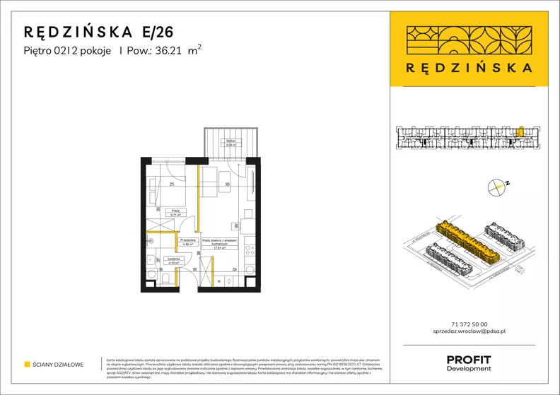 2 pokoje, mieszkanie 36,21 m², piętro 2, oferta nr RD4B/E/26, Rędzińska 4, Wrocław, Maślice, ul. Rędzińska