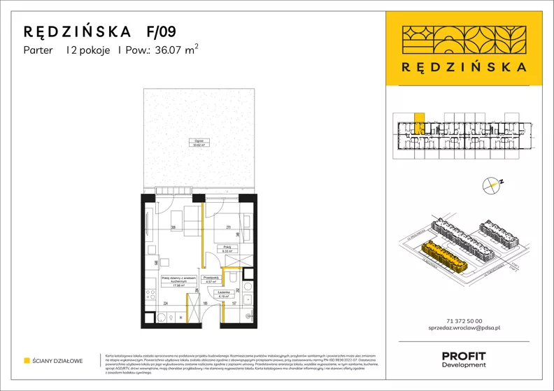 2 pokoje, mieszkanie 36,07 m², parter, oferta nr RD4B/F/09, Rędzińska 4, Wrocław, Maślice, ul. Rędzińska