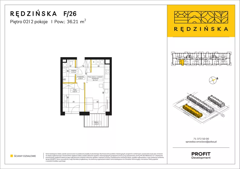 2 pokoje, mieszkanie 36,21 m², piętro 2, oferta nr RD4B/F/26, Rędzińska 4, Wrocław, Maślice, ul. Rędzińska