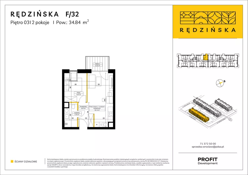 2 pokoje, mieszkanie 34,84 m², piętro 3, oferta nr RD4B/F/32, Rędzińska 4, Wrocław, Maślice, ul. Rędzińska
