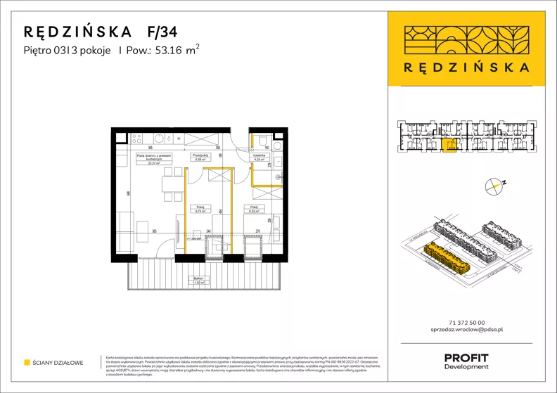 3 pokoje, mieszkanie 53,16 m², piętro 3, oferta nr RD4B/F/34, Rędzińska 4, Wrocław, Maślice, ul. Rędzińska