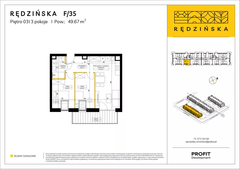 3 pokoje, mieszkanie 49,92 m², piętro 3, oferta nr RD4B/F/35, Rędzińska 4, Wrocław, Maślice, ul. Rędzińska