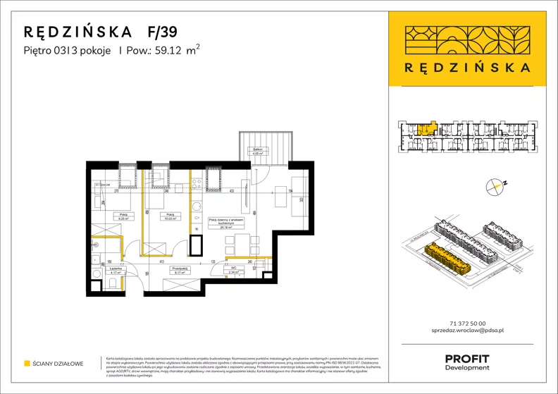 3 pokoje, mieszkanie 59,12 m², piętro 3, oferta nr RD4B/F/39, Rędzińska 4, Wrocław, Maślice, ul. Rędzińska