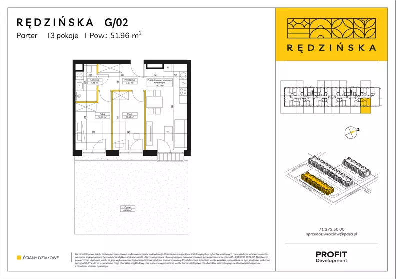 3 pokoje, mieszkanie 51,96 m², parter, oferta nr RD4B/G/02, Rędzińska 4, Wrocław, Maślice, ul. Rędzińska