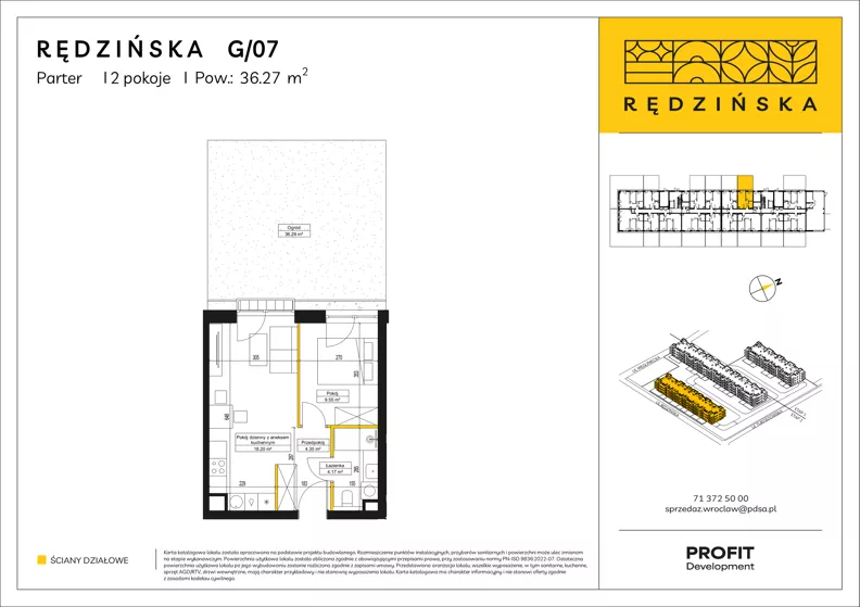2 pokoje, mieszkanie 36,27 m², parter, oferta nr RD4B/G/07, Rędzińska 4, Wrocław, Maślice, ul. Rędzińska