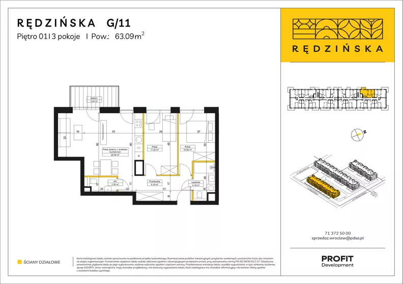 3 pokoje, mieszkanie 63,09 m², piętro 1, oferta nr RD4B/G/11, Rędzińska 4, Wrocław, Maślice, ul. Rędzińska