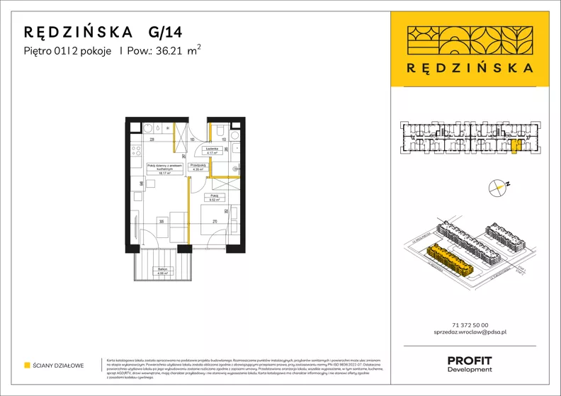 2 pokoje, mieszkanie 36,21 m², piętro 1, oferta nr RD4B/G/14, Rędzińska 4, Wrocław, Maślice, ul. Rędzińska