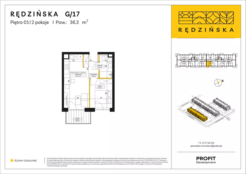 2 pokoje, mieszkanie 36,30 m², piętro 1, oferta nr RD4B/G/17, Rędzińska 4, Wrocław, Maślice, ul. Rędzińska