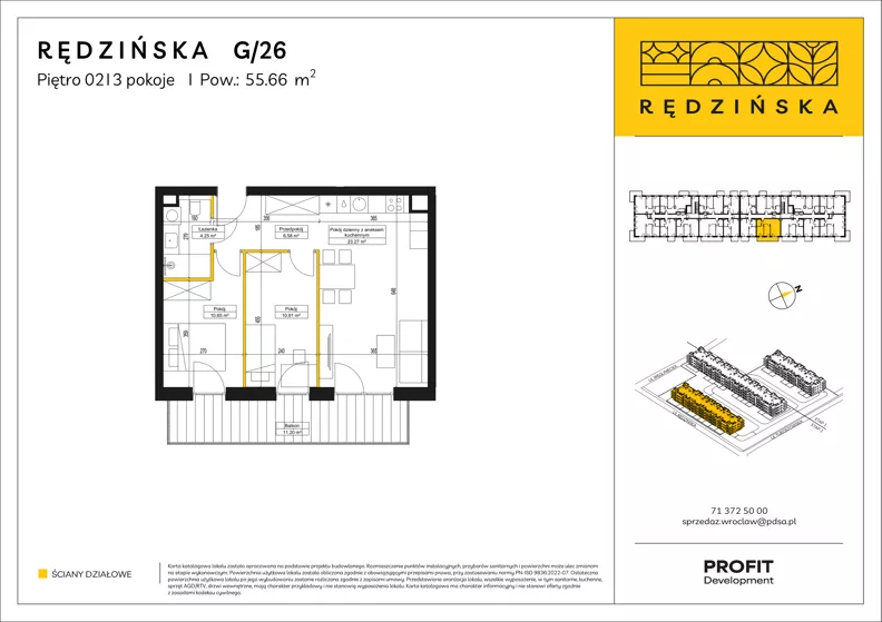 3 pokoje, mieszkanie 55,66 m², piętro 2, oferta nr RD4B/G/26, Rędzińska 4, Wrocław, Maślice, ul. Rędzińska