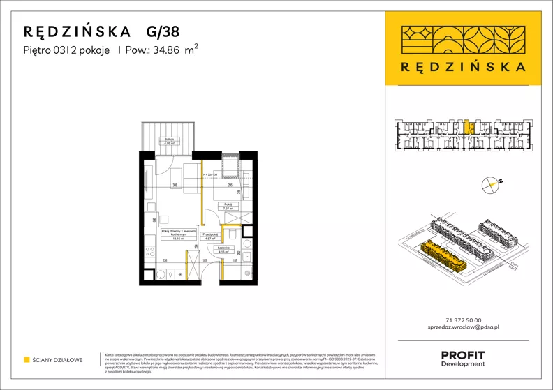 2 pokoje, mieszkanie 34,86 m², piętro 3, oferta nr RD4B/G/38, Rędzińska 4, Wrocław, Maślice, ul. Rędzińska