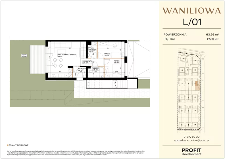 3 pokoje, mieszkanie 63,93 m², parter, oferta nr WA1/L/01, Waniliowa, Wrocław, Lipa Piotrowska, Psie Pole, ul. Waniliowa
