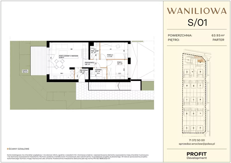 3 pokoje, mieszkanie 63,93 m², parter, oferta nr WA1/S/01, Waniliowa, Wrocław, Lipa Piotrowska, Psie Pole, ul. Waniliowa