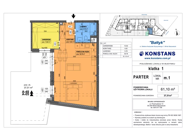 1 pokój, mieszkanie 61,10 m², parter, oferta nr 1, Bałtyk, Mińsk Mazowiecki, ul. Stefana Kardynała Wyszyńskiego 1