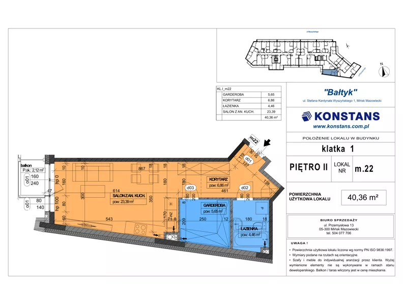 1 pokój, mieszkanie 40,36 m², piętro 2, oferta nr 22, Bałtyk, Mińsk Mazowiecki, ul. Stefana Kardynała Wyszyńskiego 1