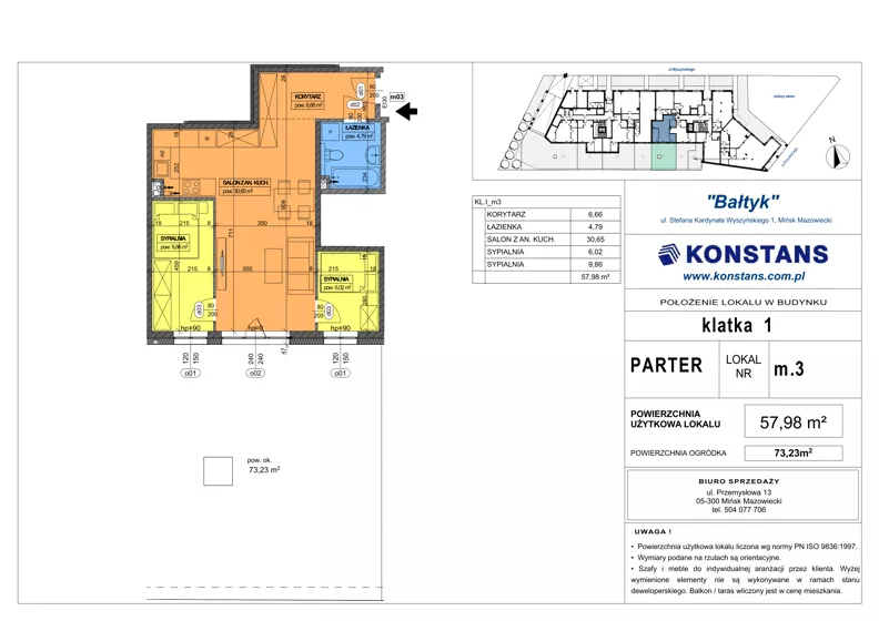 3 pokoje, mieszkanie 57,98 m², parter, oferta nr 3, Bałtyk, Mińsk Mazowiecki, ul. Stefana Kardynała Wyszyńskiego 1