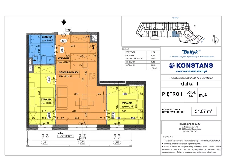 3 pokoje, mieszkanie 51,07 m², piętro 1, oferta nr 4, Bałtyk, Mińsk Mazowiecki, ul. Stefana Kardynała Wyszyńskiego 1