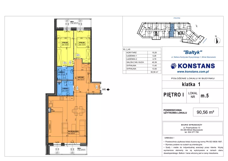 3 pokoje, mieszkanie 90,56 m², piętro 1, oferta nr 5, Bałtyk, Mińsk Mazowiecki, ul. Stefana Kardynała Wyszyńskiego 1