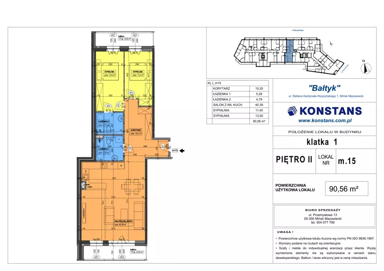 3 pokoje, mieszkanie 90,56 m², piętro 2, oferta nr 15, Bałtyk, Mińsk Mazowiecki, ul. Stefana Kardynała Wyszyńskiego 1