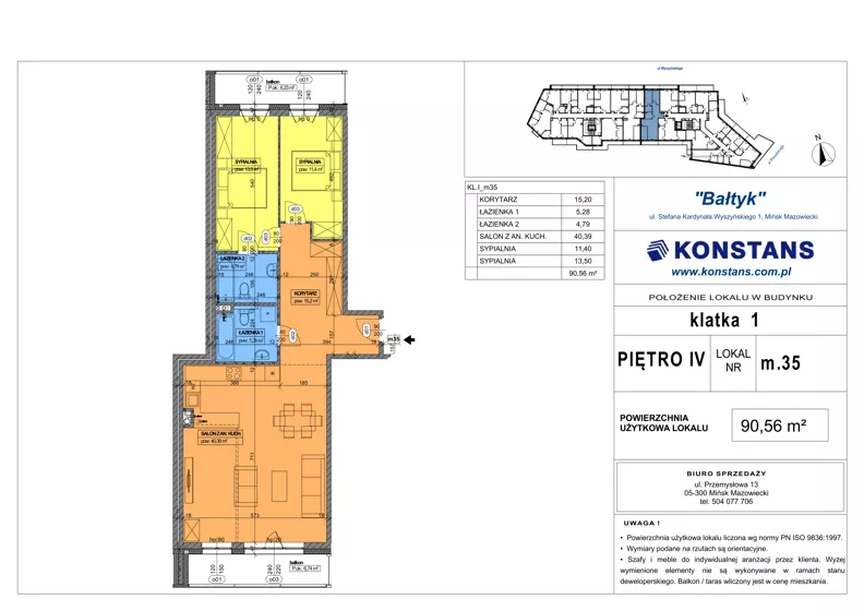 3 pokoje, mieszkanie 90,56 m², piętro 4, oferta nr 35, Bałtyk, Mińsk Mazowiecki, ul. Stefana Kardynała Wyszyńskiego 1